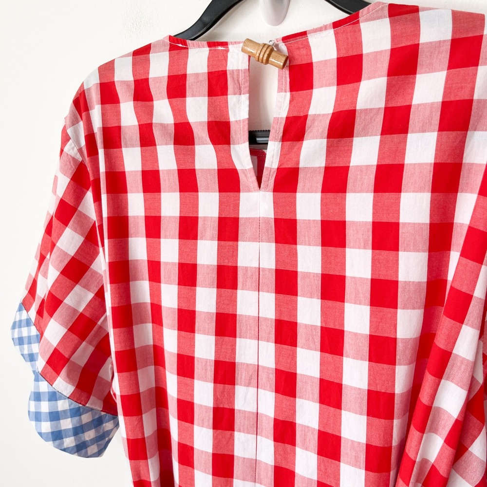 Sail to Sable x Pencil & Paper Co Gingham Caftan Midi Dress Womens XXL Red Blue - Picture 9 of 15